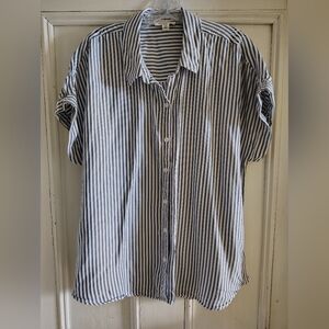 Beach Lunch Lounge Blue & White Striped Button-Up Shirt Size XL